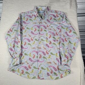Alan Flusser Button Down Shirt Mens L Blue Paisley Floral Cotton Long Sleeve